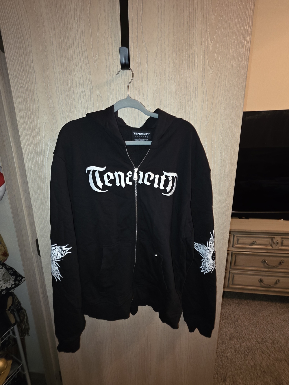 City Studios Black Zip-Up Hoodie with White Tenacity Graphic